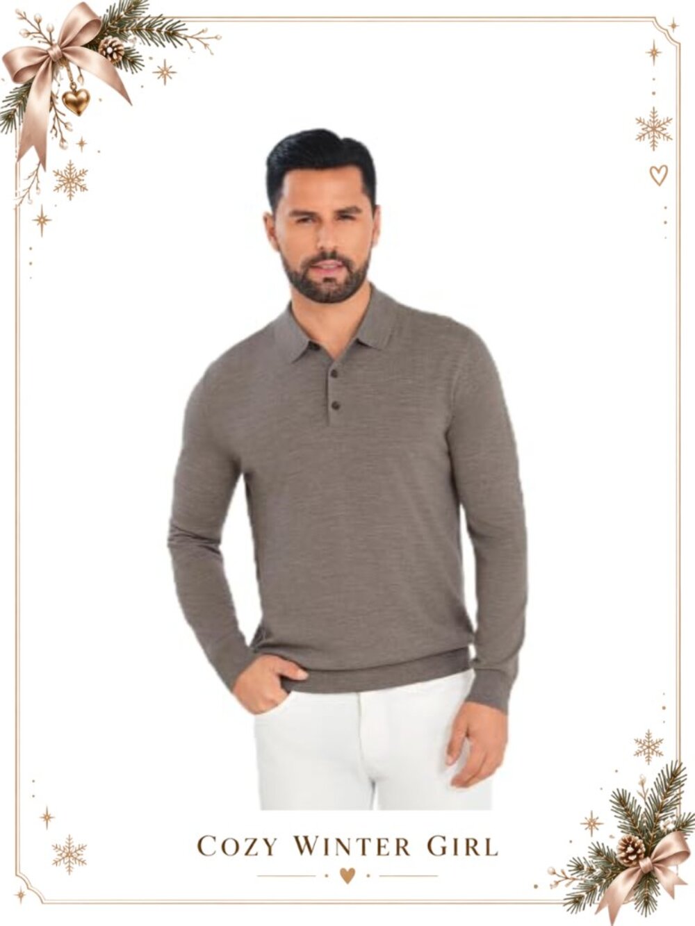 Men's Long Sleeve Knit Polo Sweater Pullover Fine Knit Ribbed Trim